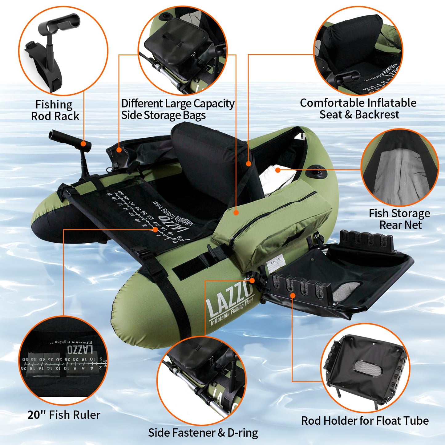 Xproutdoor Fishing Float Tubes, Inflatable Float Tube, Belly Boat Fishing with Adjustable Straps, Storage Pockets, Fish Ruler, Pump, Oar, Rod Holder and Mount, Fins, 350LBS Load Bearing Capacity