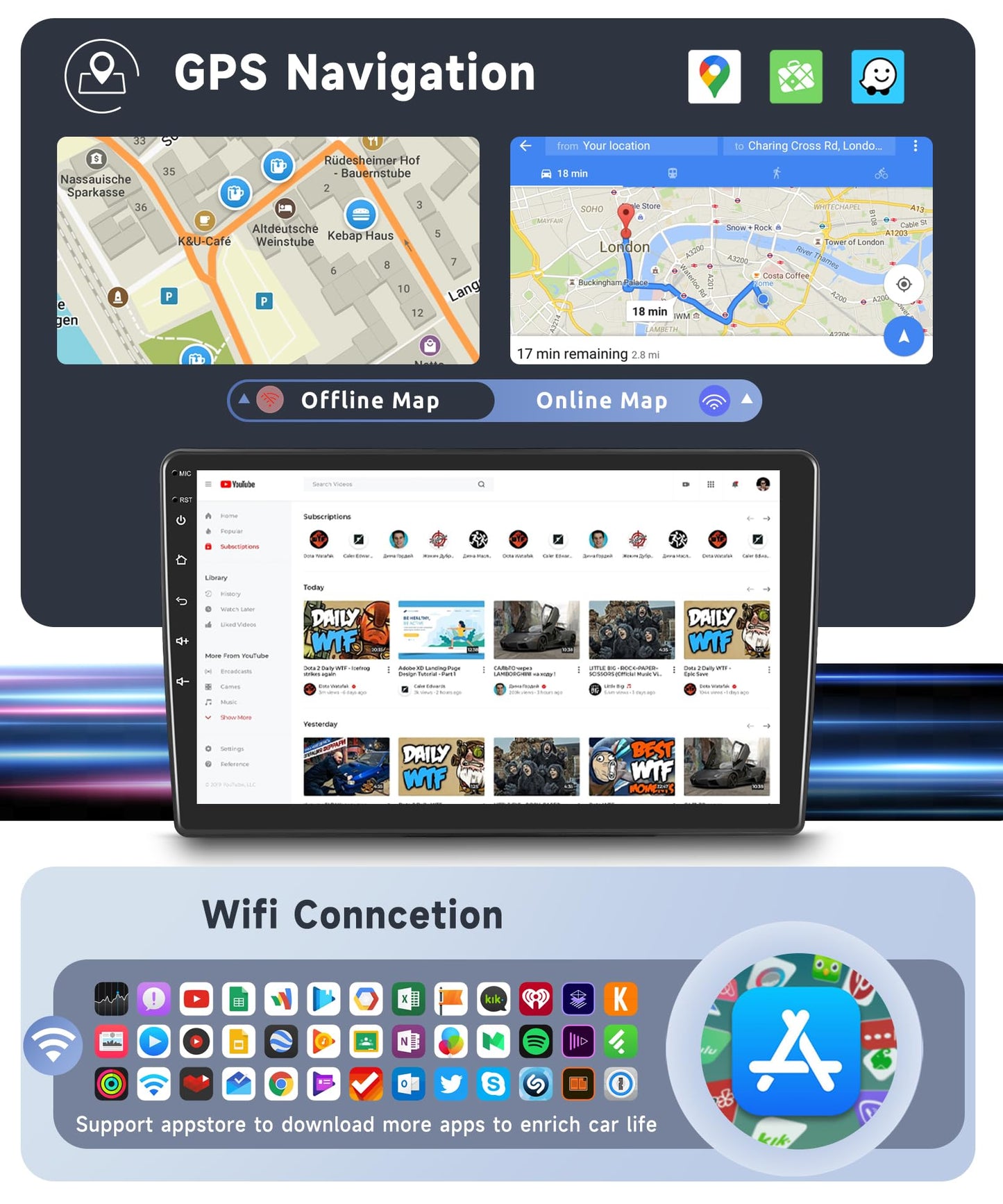 8 Core 4G+64G Car Radio for Jeep Wrangler JK Compass Grand Cherokee Dodge Ram, 10.1 Inch Touch Screen with Wireless Carplay/Android Auto/GPS/Backup Camera