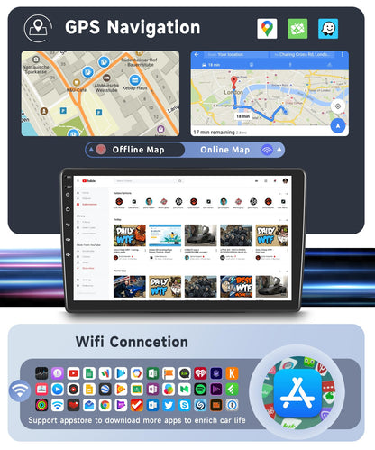 8 Core 4G+64G Car Radio for Jeep Wrangler JK Compass Grand Cherokee Dodge Ram, 10.1 Inch Touch Screen with Wireless Carplay/Android Auto/GPS/Backup Camera