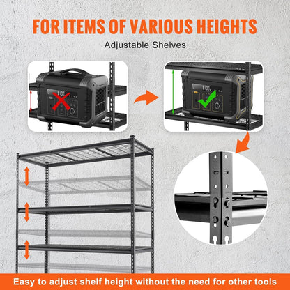 PioneerWorks Garage Shelving, 2500lbs Load Bearing Heavy Duty Storage Shelving, 48x24x72in Adjustable Storage Shelves, Durable Metal Storage Shelves, Easy Assemble for Garage, Kitchen