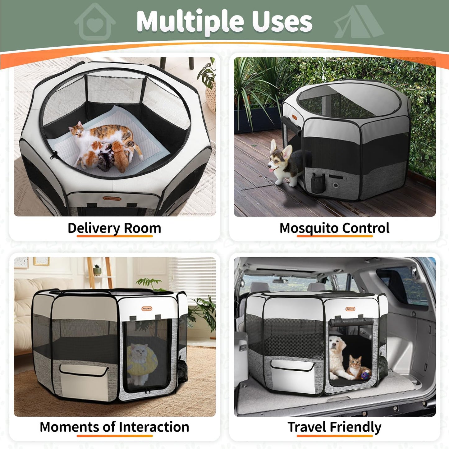 Seiyierr Dog Playpen, Portable Pet Play Pen Foldable Carrying Case, Puppy Pens Outsid for Small Cat Indoor/Outdoor, Removable Mesh Shade Cover