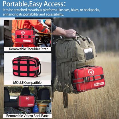Besst Survivor 401 Piece First Aid Kit with Chest Seals -Labeled, Expandable & Mountable, Emergency Medical Kit for Home, Car, Camping & Outdoor, Waterproof Trauma Kits with Labeled Compartments