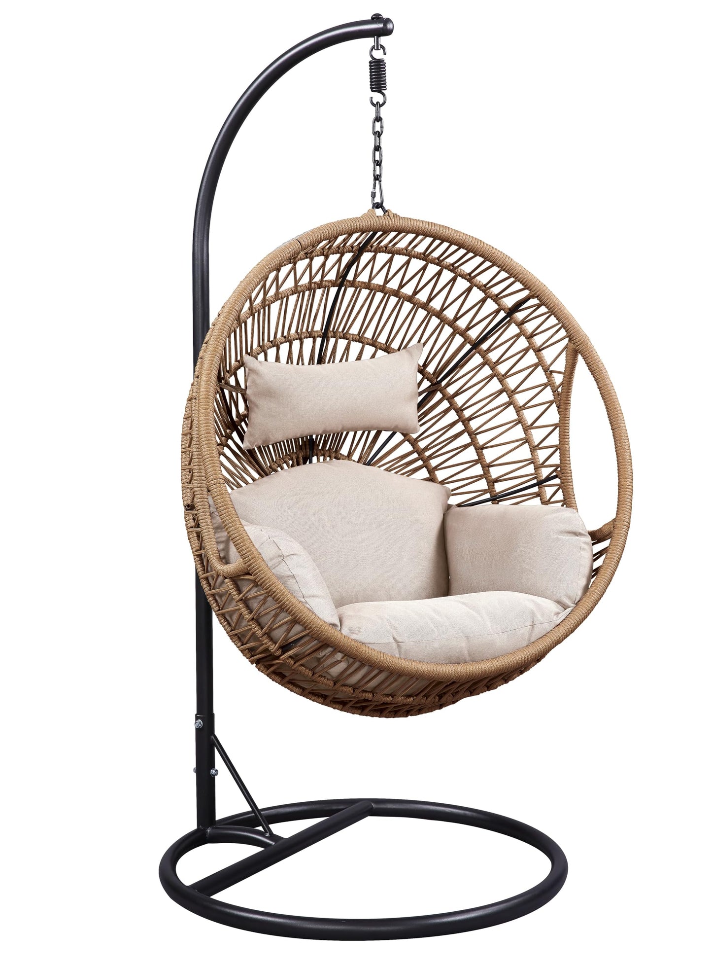 ACME Vasant Outdoor Patio Hanging Chair/Stand in Beige Fabric and Rope