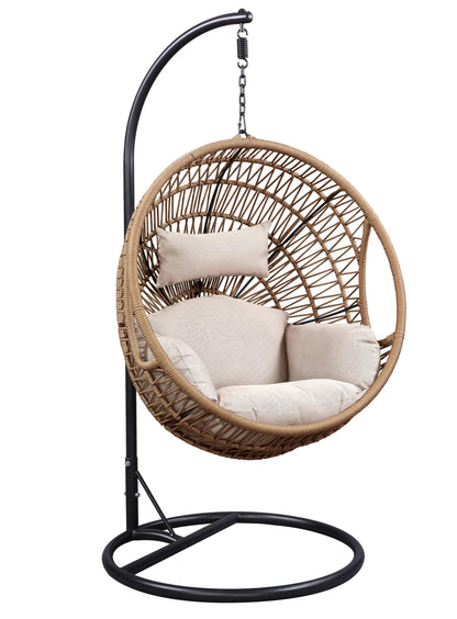 ACME Vasant Outdoor Patio Hanging Chair/Stand in Beige Fabric and Rope