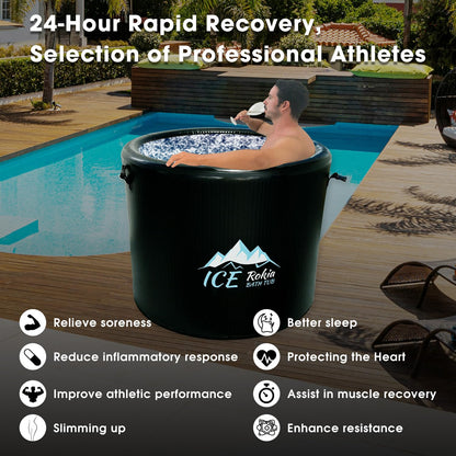 Rokia R XL 150-Gallon Inflatable Ice Bath Tub for Athletes – Water Chiller Compatible Cold Plunge Tub with 6-Layer Durable Design, Insulated Lid – Portable Recovery Tub for Indoor/Outdoor Use