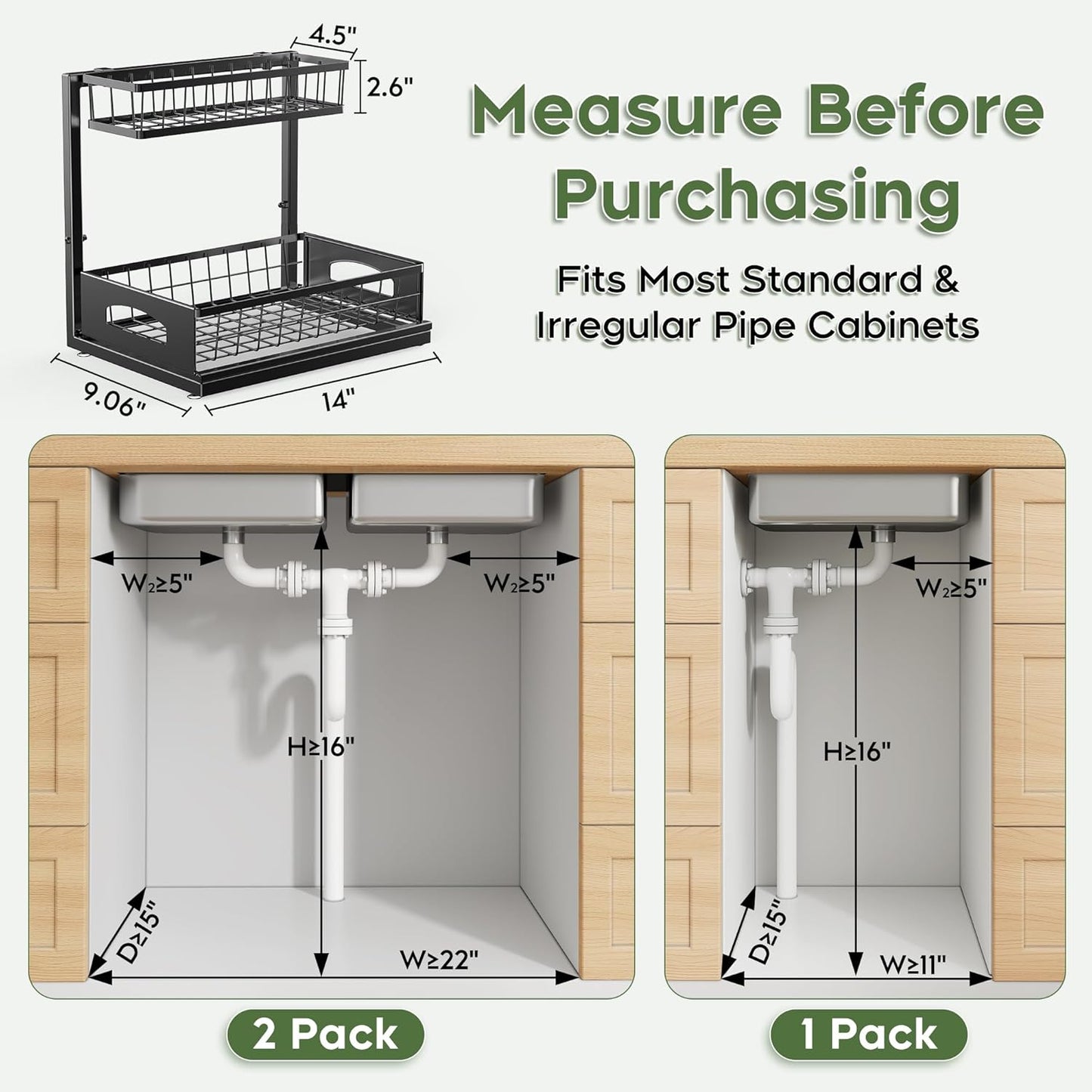 Under Sink Organizer by [Brand Name] - Adjustable 2-Tier Metal Storage Solution for Kitchen & Bathroom (Black, 2 Pack)