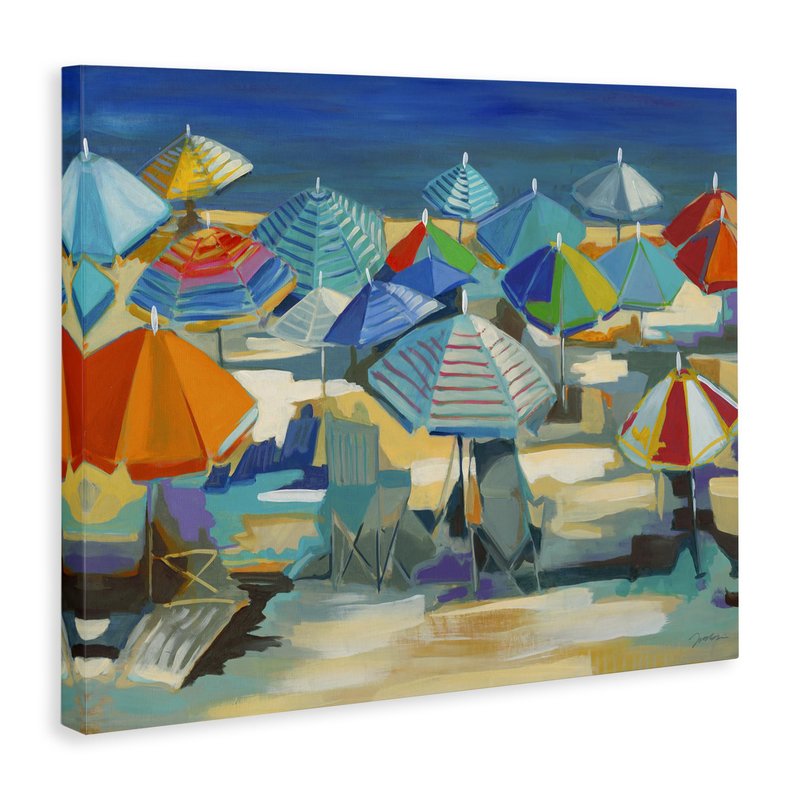 Stupell Industries 'Colorful Beach Umbrella Nautical Landscape', Canvas Art, 30 x 24 Inches, Easy to Hang and Sturdy, Made in USA, by Liz Jardine