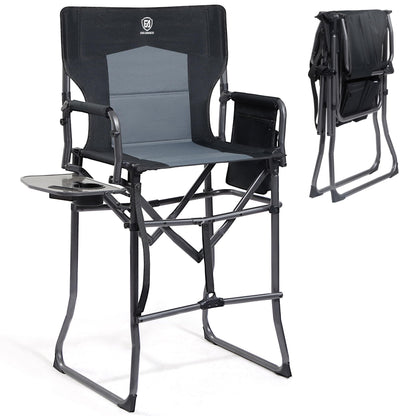 EVER ADVANCED Portable 30.7" Seat Height Tall Folding Camping Chair Directors Chair High Foldable Bar Stool with Side Table for Makeup Artist, Sports Event, Craft Show, Supports 350LBS