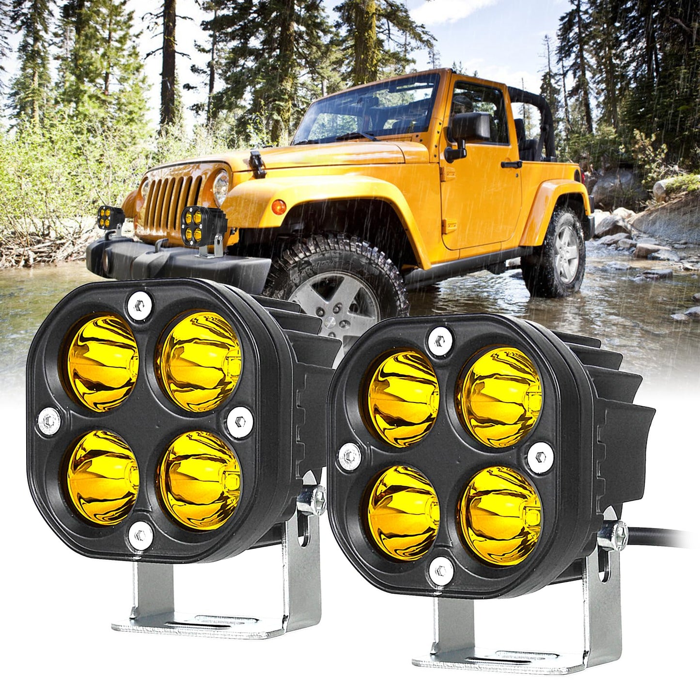 SKYWORLD 3" 40W 8-Pack Yellow LED Pod Lights - IP67 Waterproof Off-Road Work/Fog Lights for Trucks,Wrangler, SUVs, ATV, UTV, Motorcycle-4000K Work Lamp