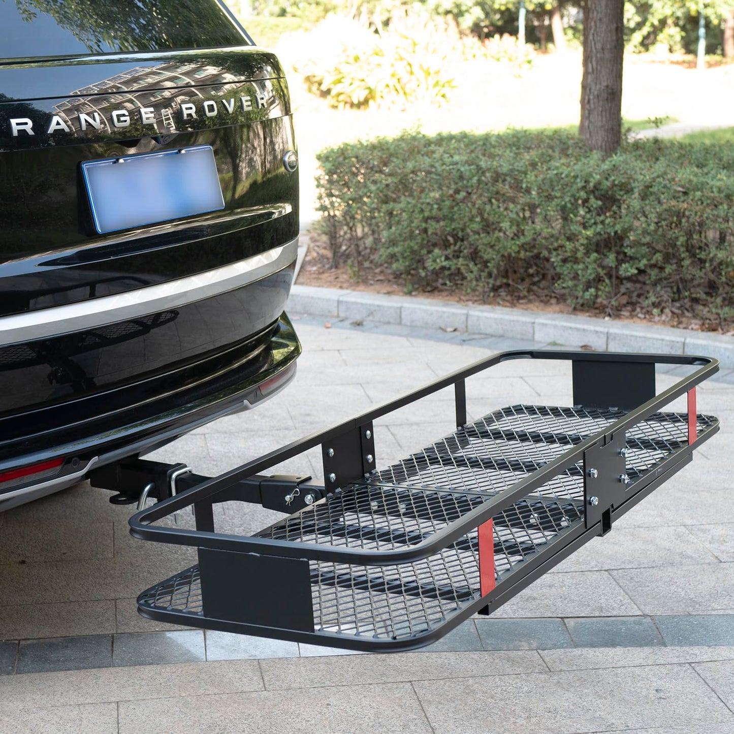 60x 20x 6 Folding Trailer Hitch Mount Cargo Carrier with 58x24x19 Waterproof Bag, Stabilizer, Net & Straps 500LBS Capacity, Powder Coating Luggage Rack Basket Car Storage, Fits 2" Receiver