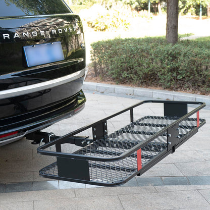 60x 20x 6 Folding Trailer Hitch Mount Cargo Carrier with 58x24x19 Waterproof Bag, Stabilizer, Net & Straps 500LBS Capacity, Powder Coating Luggage Rack Basket Car Storage, Fits 2" Receiver