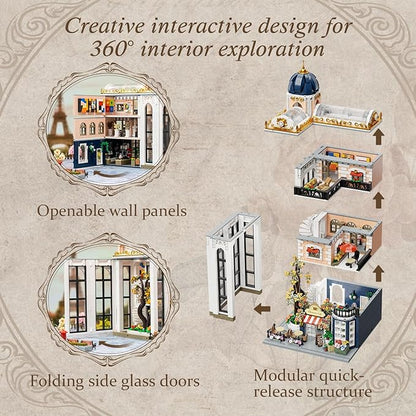 PANTASY Blossom Café Modular Building Set 3-Story European Glasshouse Landmark with Café Art Gallery &amp Floral Atrium Collectible Architecture Model Kit for Adults Creative Display Blocks