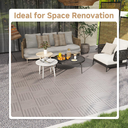 Rovibek Acacia Wood Interlocking Deck Tiles, 30PCS 12"x12" Outdoor Waterproof Decking Tiles, All Weather Use for Balcony Patio Backyard Poolside, Indoor & Outdoor, Striped Gray