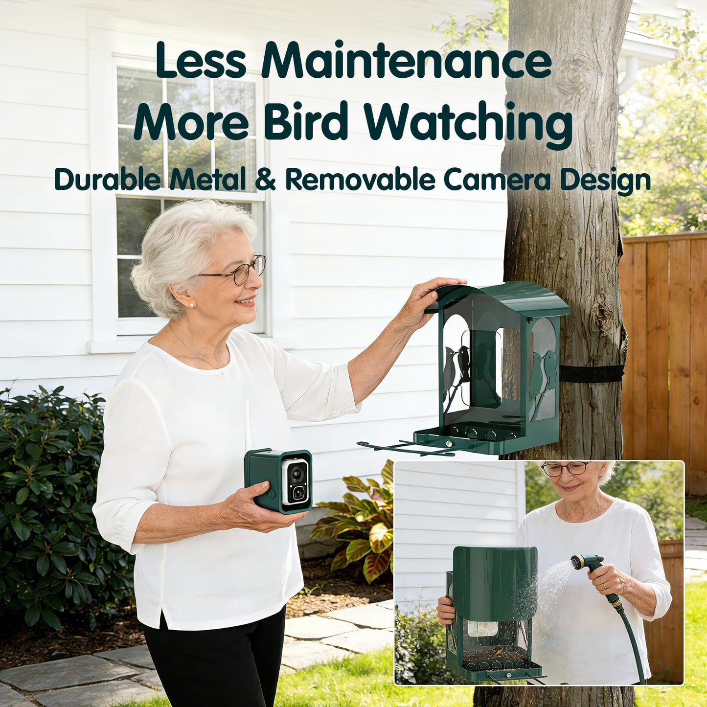 Humbirdy Bird Feeder with Camera, 4K Ultra HD Video with 30fps Live View, 10x Slow Motion, No Subscription, Solar Powered AI Smart Bird Feeder with Camera, 2.4G/5G Wi-Fi, Durable Metal,Bird Lover Gift