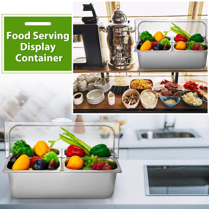 Ziliny Countertop Food Serving Display Container and Clear Roll Top Cover Stainless Steel Food Serving Tray Buffet Condiment Dispenser Display Rack for Restaurant Kitchen(Silver,21 x 13 x 13'')