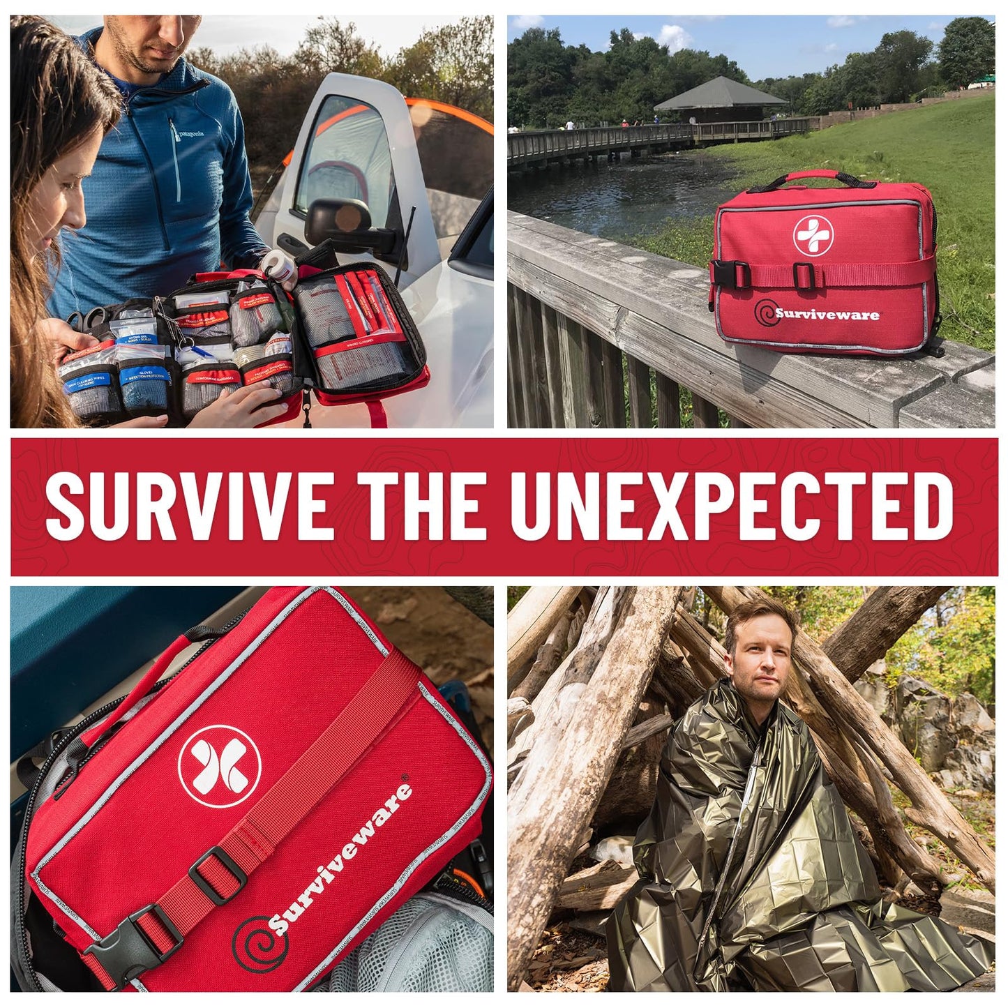 Surviveware 238 Pcs Comprehensive Premium Survival First Aid Kit - Medical Emergency Kit for Travel Camping Gear, Home Essentials & Outdoor Emergencies - Survival Kit