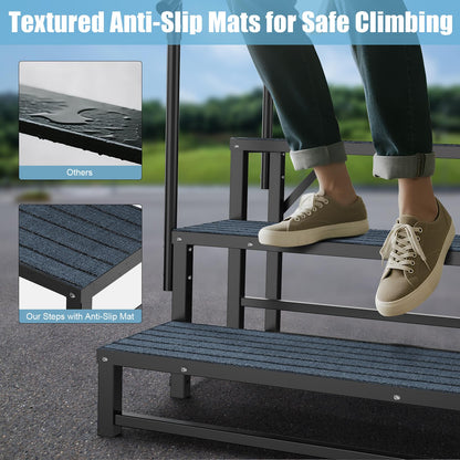 RV Steps with 2 Handrail, 3-Step Heavy Duty Hot Tub Steps, Non-Slip Outdoor Spa Steps for RV, Camper, Trailer, Mobile Home, Porch, Portable Ladder Stairs with Anti-Slip Mats (3 Steps with 2 Handrail)