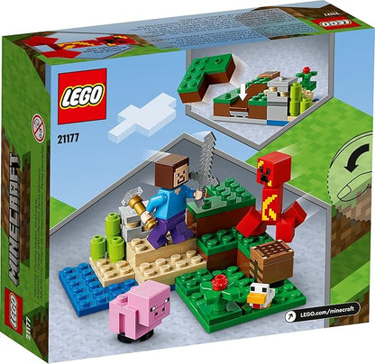 LEGO Minecraft The Creeper Ambush Building Toy 21177 Pretend Play Zombie Battle Gift for Kids Boys and Girls Age 7+ Years Old Ore Mining and Animal Care with Steve Baby Pig &amp Chicken Minifigu