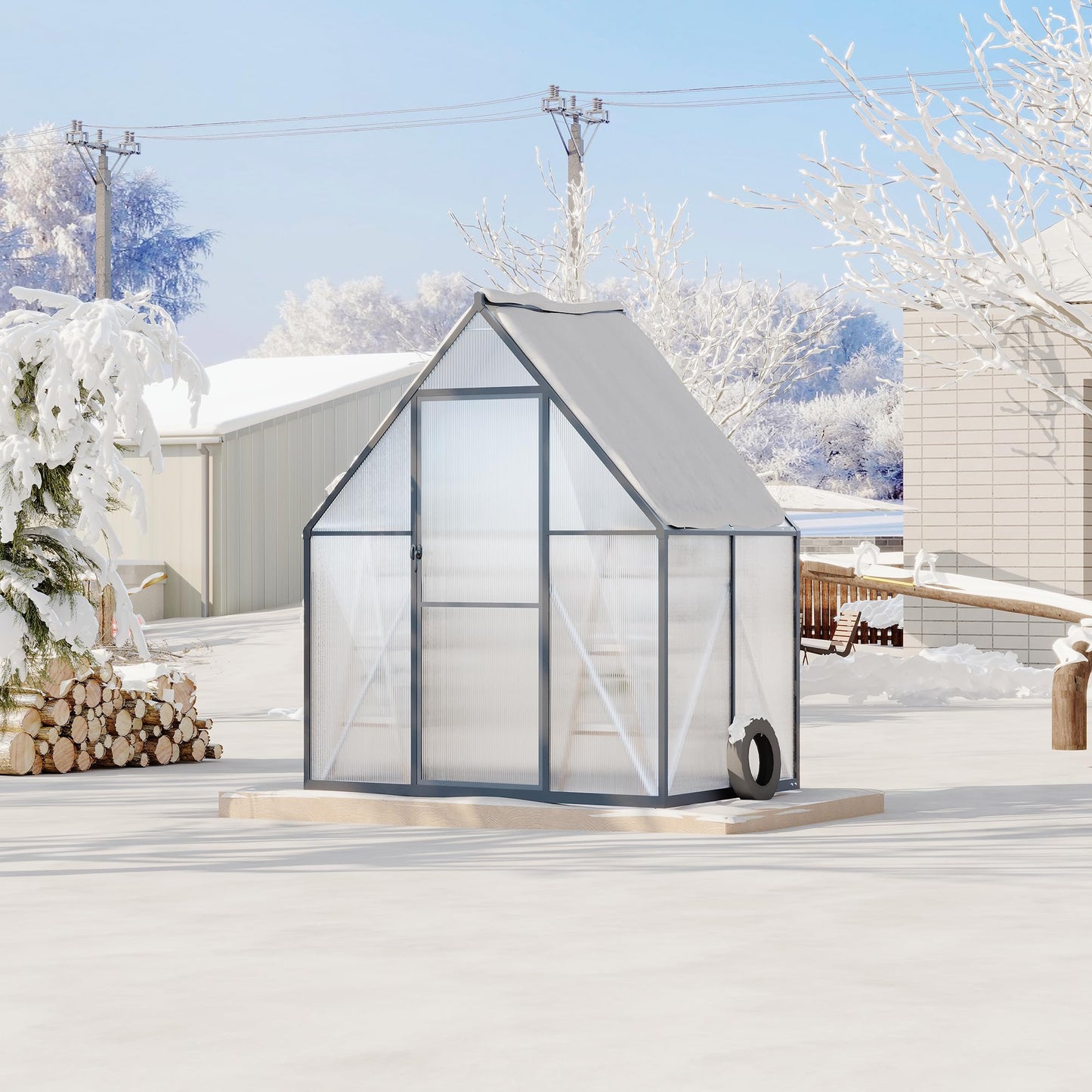 Polycarbonate Greenhouse for Outdoors, Large Walk-InGreenhouse with Quick Setup Structure and Roof Vent, Greenhouse with Ventilation