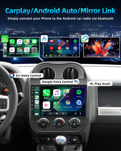 [4Core+64GB] Car Radio for Jeep Compass Patriot 2010-2016: 10'' 1280x800 IPS HD Touchscreen Head Unit Stereo with Wireless Carplay Android Auto 5GWiFi Bluetooth5.0 GPS FM SWC 1080 Backup Camera