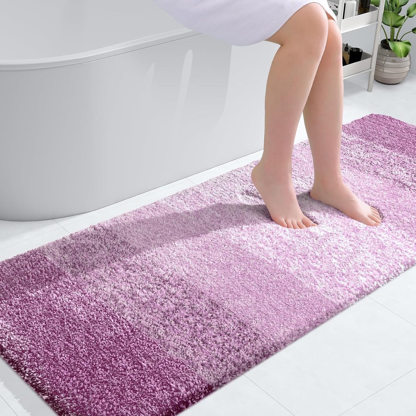 OLANLY Bathroom Runner Rug - Extra Soft Microfiber Mat with Rubber Backing | Quick Dry, 59x24, Pinkish-Purple