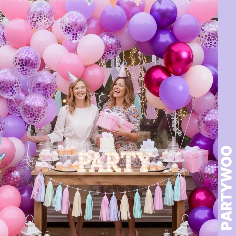 PartyWoo Pink and Purple Balloons 66pcs 12 Inch Baby Pastel Light Metallic Pink Light Purple Lavender Lilac Confetti Balloons for Baby Shower Princess Butterfly Birthday Party Decorations