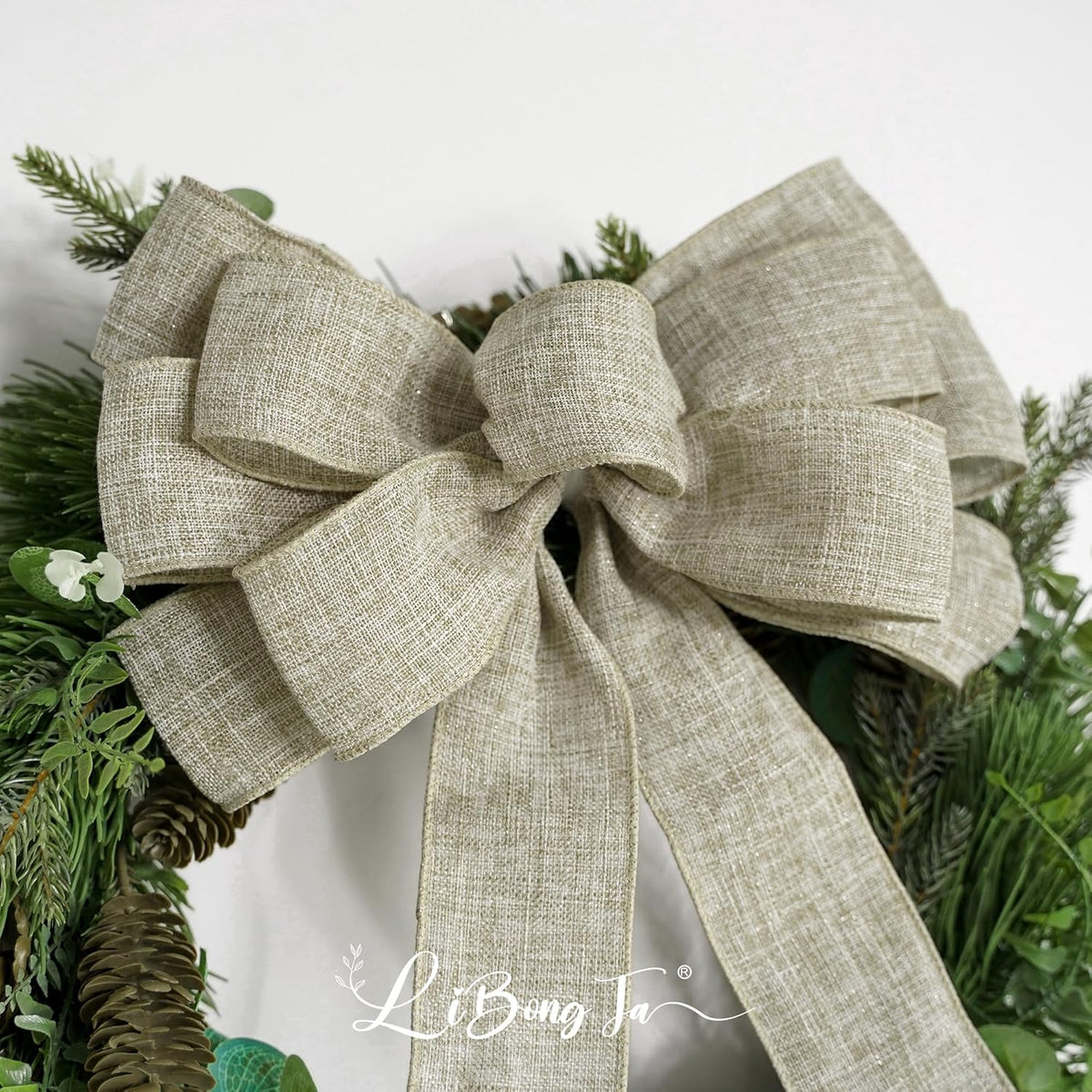 Skiennix 13" Burlap Wired Ribbon Bow | Rustic Christmas Tree Topper & Party Decoration - Large Gift Bow