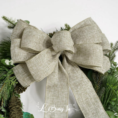 Skiennix 13" Burlap Wired Ribbon Bow | Rustic Christmas Tree Topper & Party Decoration - Large Gift Bow
