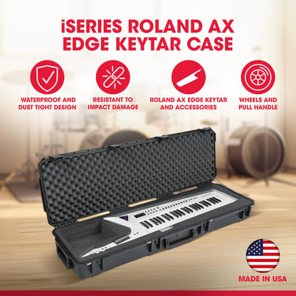 SKB iSeries Roland AX Edge Keytar Hard Case, Waterproof Polypropylene Shell with Foam Interior, TSA Latches and Wheels for Travel Protection
