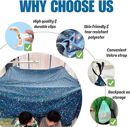 Magic Fort Building Kit for Kids - Large Lightweight Blanket Fort Making Kit Clips with CPC Certification - Portable Playhouse Play Tent Fort - Indoor/Outdoor Girls/Boys Toys Ages 4-5 6 7 8-12