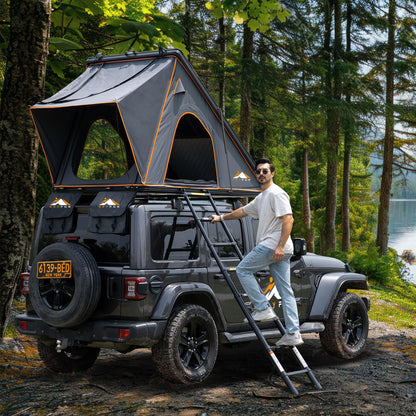 Explorer Pro Rooftop Tent Hard Shell with Side Awning&LED Light Strip, 2-3 Person Roof Top Tent for 4 Season Camping, Aluminum Pop Up Roof Tent for Truck Jeep SUV Van Trailer