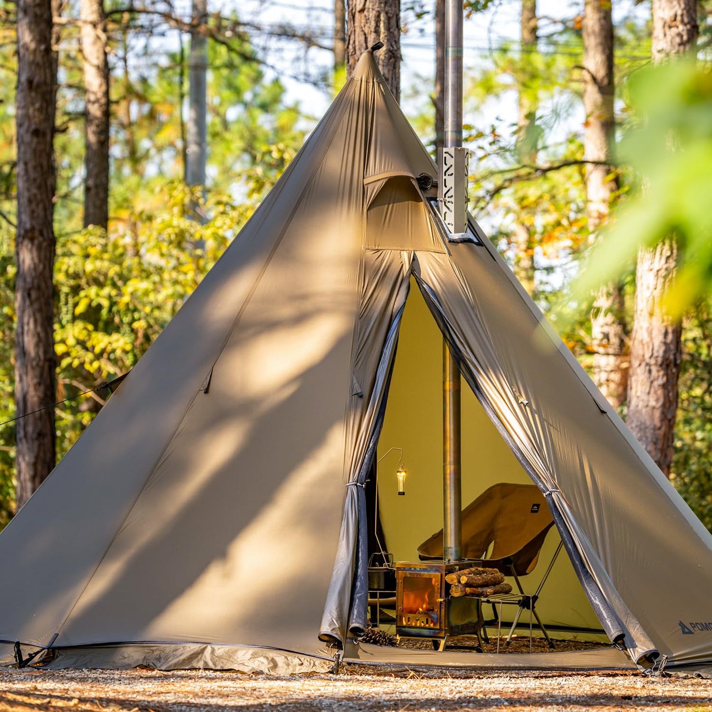 POMOLY Tipi Tent Camping Hot Tent, Circle 2 Portable Pyramid Wood Stove Tents for 2 Person Hiking, Hunting, Backpacking (Circular Braces)