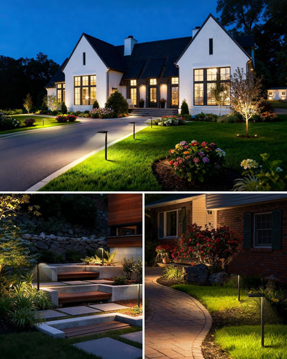 SUNVIE All-in-ONE Landscape Lighting Kit 6-Pack Anti-glare LED Pathway Lights, 2-Pack Spotlights, 60W Transformer, 100FT 16/2 AWG Wire and Connectors Outdoor Landscape Lighting for Walkway Garden Yard