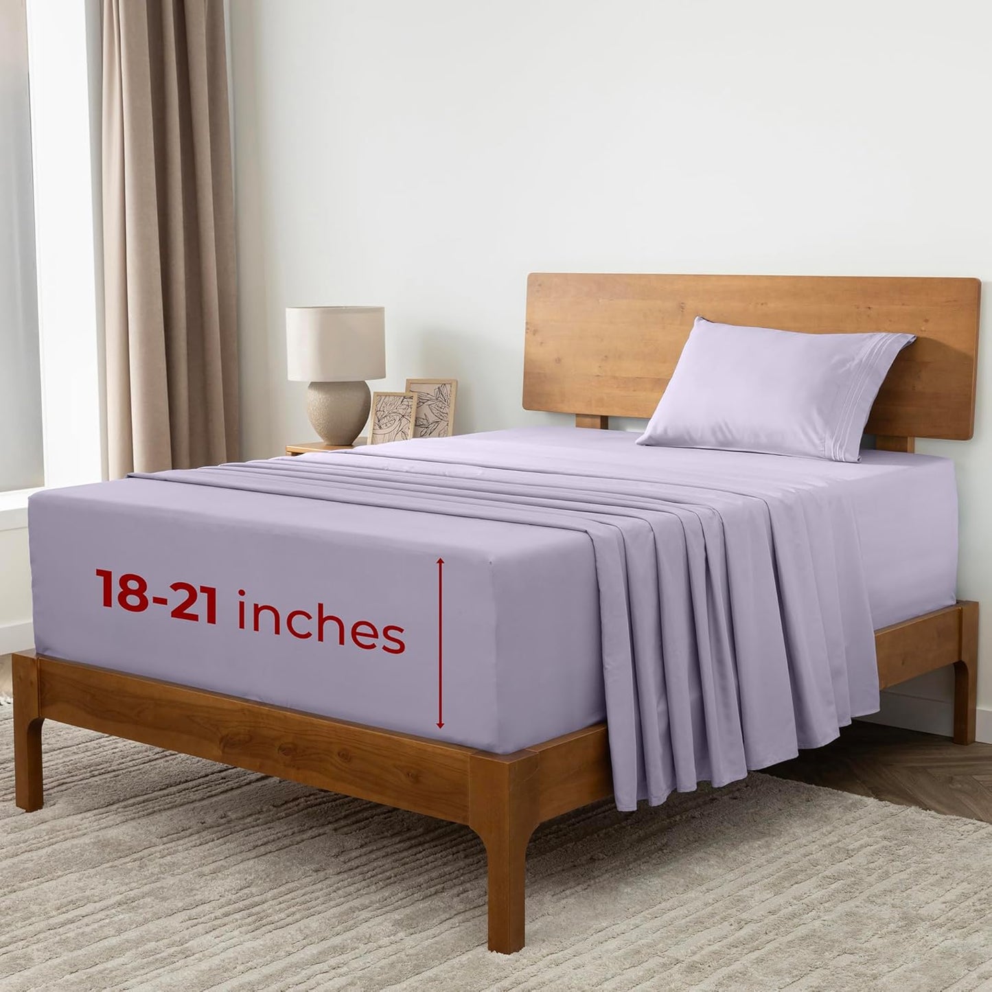 Mellanni Extra Deep Twin Sheets - Hotel Luxury, Ultra Soft Cooling Bedding - Wrinkle & Stain Resistant (Twin, Lavender)