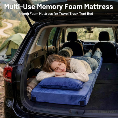 Easthome Twin Memory Foam Camping Mattress Pad with Pillow - Extra Thick 4 Inch Sleeping Pad for Camping, Waterproof Roll Up Mattress Topper for Adults Car Truck Tent Guest Bed, Travel Bag, Navy Blue
