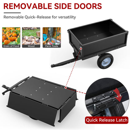 YITAMOTOR 500lbs Heavy Duty ATV Trailer Steel Dump Cart, Tow Behind Utility Dump Trailer with Removable Sides for Riding Lawn Mower Tractor, Black Utility Dump Trailer for Garden & Yard Work