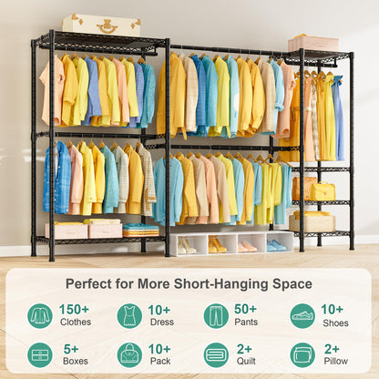 SEMHOR E01 Expandable Heavy Duty Clothes Rack, Free Standing Closet System Organizer, Adjustable Portable Carbon Steel Garment & Clothing Racks for Hanging Clothes (72.5-96"), 800LBS Max Load, Black