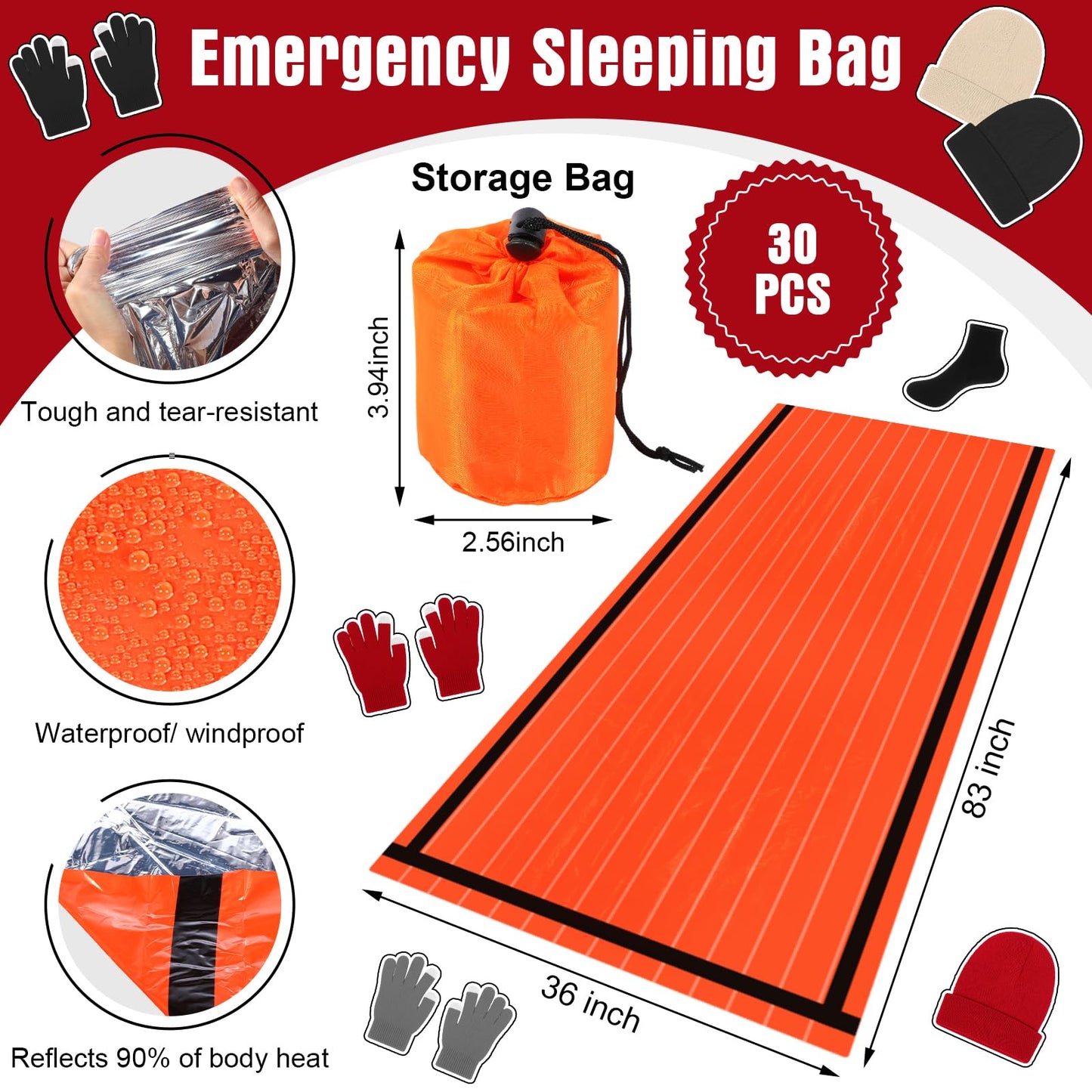 Chicingyou 120 Pcs Homeless Care Package Supplies Bulk Winter Emergency Thermal Blankets Warmer Beanie Socks Touchscreen Gloves for Men Women Cold Weather Outdoor Survival Kits(Multicolor)
