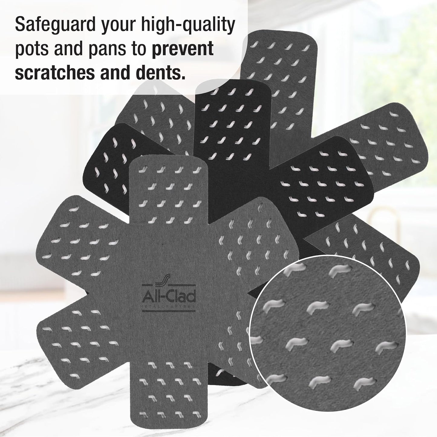 All-Clad Cookware Protectors - 6-Piece Pot and Pan Protectors for Kitchen Organization | Black/Gray