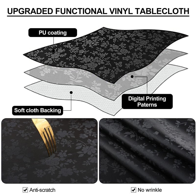 Smiry Rectangle Table Cloth, Waterproof Heavy Duty Vinyl Tablecloths, Wipeable Washable Table Cover for Kitchen and Dining Room (Black, 54" X 120")