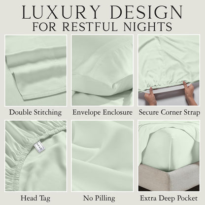 KARISSA MAE King Size Cooling Bamboo Viscose Sheet Set - 100% FSC Certified, Hypoallergenic, Sea Glass