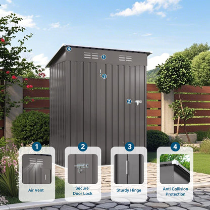 YOPTO 5X3 FT Sheds & Outdoor Storage,Metal Waterproof Tool Sheds with Pitched Roof and Lockable Door,Backyard House Buildings w/Vents,for Garden Sundries Sundries Bike,Gray