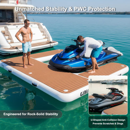 GIRISHIP Inflatable Jet Ski Dock, Heavy Duty Floating PWC Docking Station with Non-Slip EVA Pad, Portable Marine Platform or Boat Bumpers Fenders for Docking Include Pump (8.5 * 8FT U)