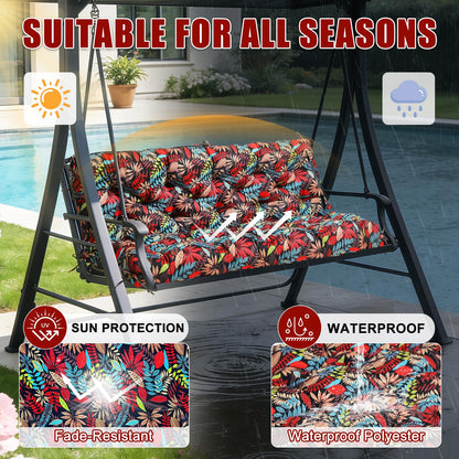 Mokoey Porch Swing Cushions 60 inch Bench Cushion Waterproof Outdoor Swing Cushions 3 Seater Thick 5in Replacement Swing Cushions for Outdoor Furniture Patio (Red Leaves-60x40 inch)