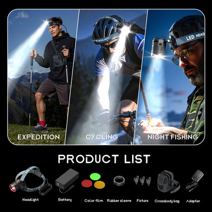PINSAI Coon Hunting Lights High Power LED Headlamp Super Bright High Lumens 30000mAh Rechargeable Headlight Head Spotlight Torch for Fishing Camping with Bag