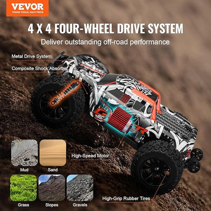 VEVOR Remote Control Car 1:14 Scale RC for Kids All Terrain 4WD Off-Road Monster Truck with 45 Wheelie &amp 2 Batteries 38 km/h High Speed Hobby Racing - Ideal Gift for 8+ Years Kids