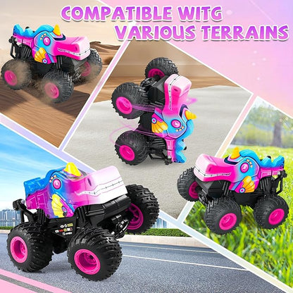 YongnKids Remote Control Car for Girls 2.4Ghz Unicorn Monster Trucks with Light &amp MusicUnicorn Toys for Girls Age 3 4 5 6 7 8 Years 360° Rotating All Terrain RC Stunt Car Rechargeable Xmas Gift