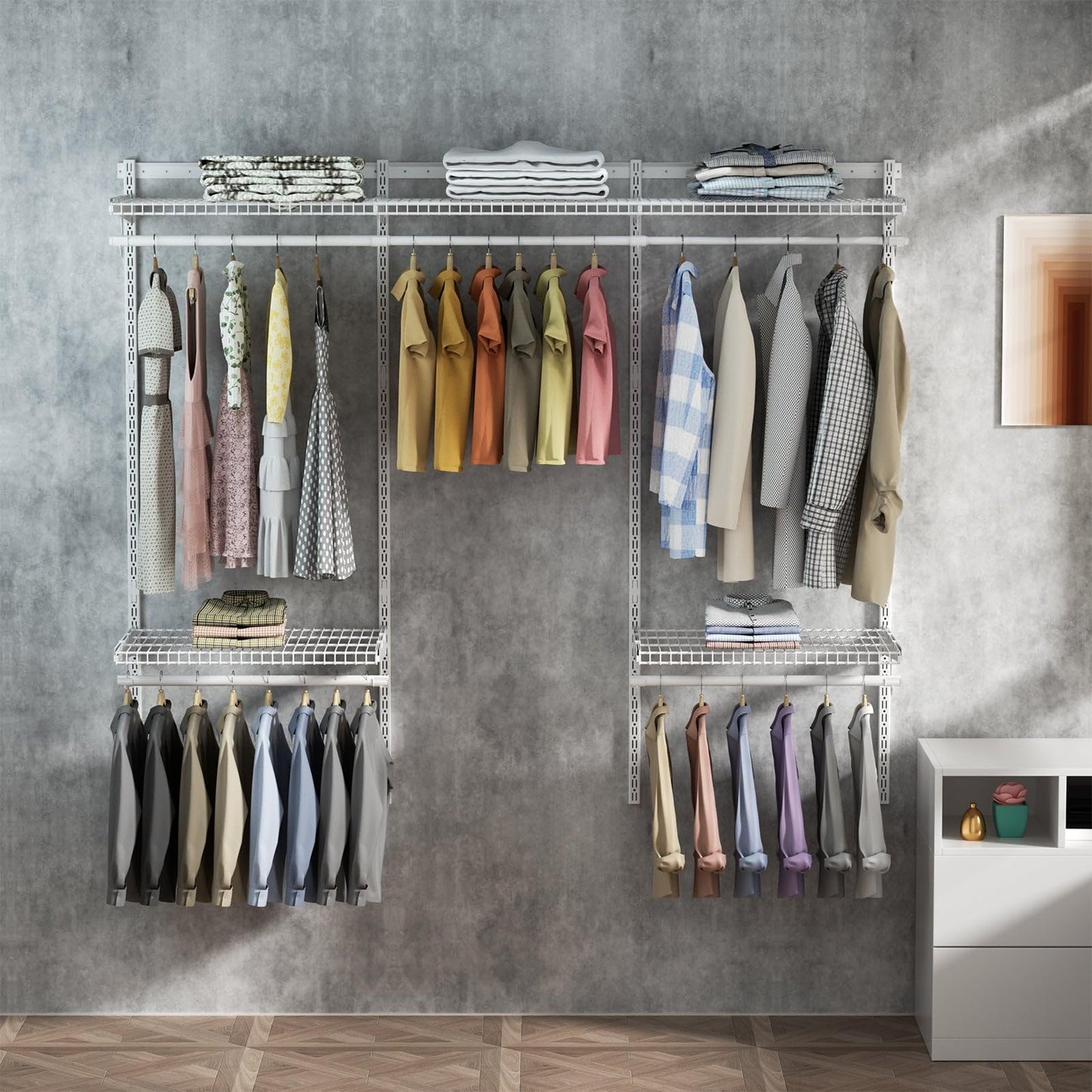 MODCART 6-10FT Closet Shelving System, Adjustable Metal Wire Shelf, Wall-mounted Closets Kit with Expandable Hanging Rod, DIY Organization Rack for Walk-in/Built-in Wardrobe of Bedroom, Laundry