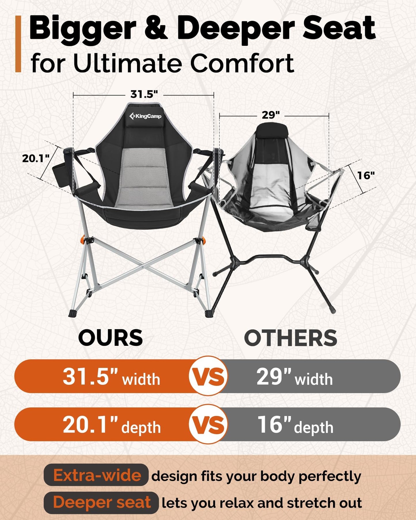 KingCamp Hammock Camping Chair, Swinging Portable Camp Chairs for Adults, 400lbs Heavy Duty Oversized Folding Rocking Chair with Adjustable Recline, Aluminum Alloy Frame for Outdoor Patio Beach Sport