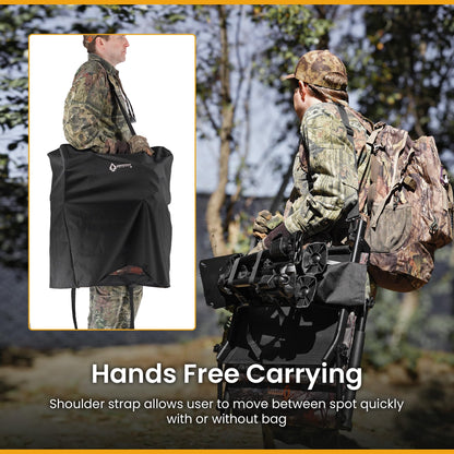 ARROWHEAD OUTDOOR Wide Folding 360° Hunting Swivel Blind Chair with Removable Camouflage Seat Pad, Armrest, No-Sink Feet, Shoulder Strap, Mesh Chair, Adjustable Height
